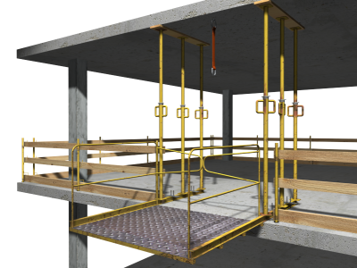 Plataforma metálica em consola fixa, para descarga de materiais em piso